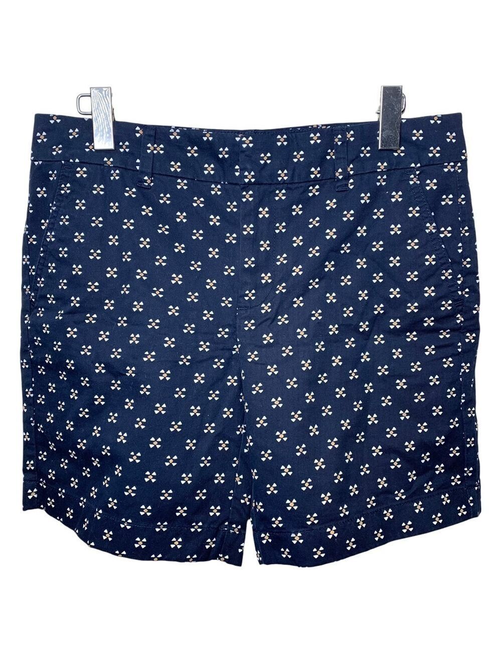 Tommy Hilfiger Navy Blue Chino Shorts Sz 6 Cotton Novelty Print Costal Preppy